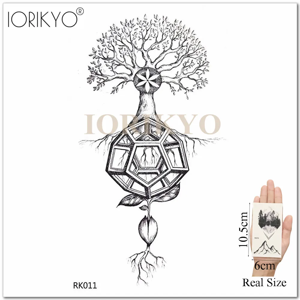 IORIKYO черный геометрической формы в форме черепа Временная тату наклейка для
