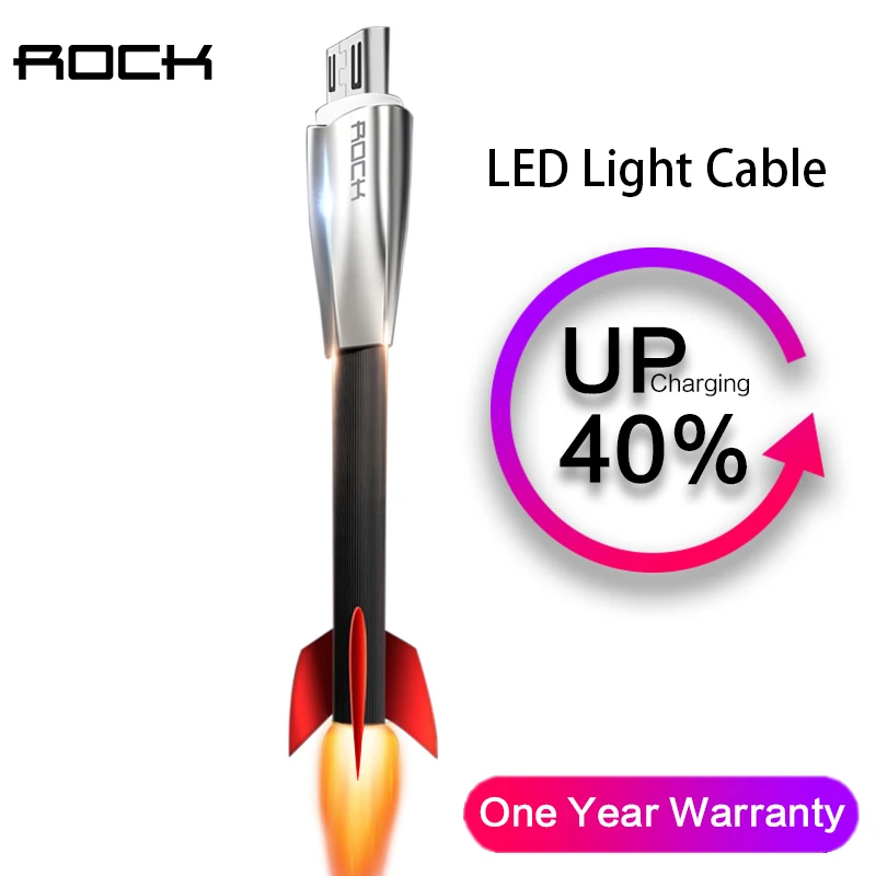 Кабель Micro USB ROCK 3D со светодиодной подсветкой для Samsung S7 2A кабель из цинкового