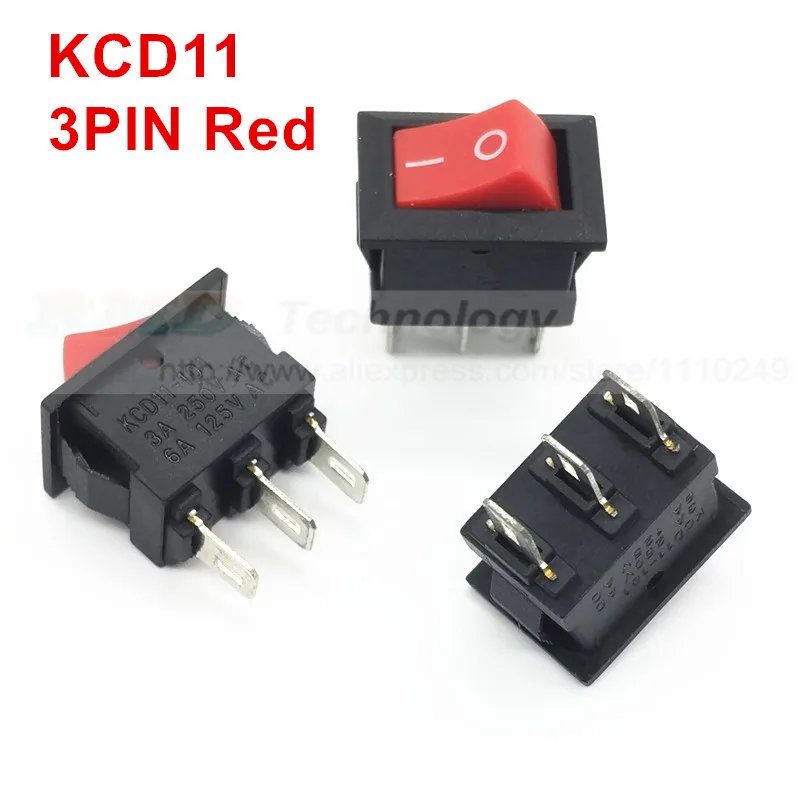 10 шт./лот деликатный кулисный переключатель KCD11 10*15 мм AC 250V 3A 2 3 Pin Красный Черный