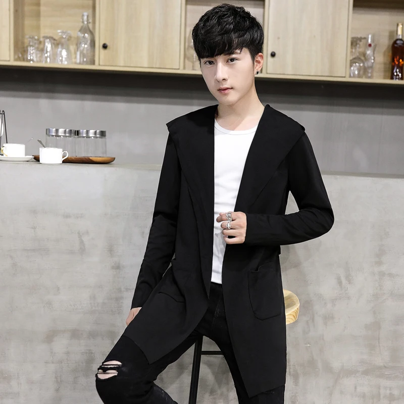 2018 Autumn New Arrival Men Windbreaker Fashion Solid Color Handsome Open Stitch Cloak Slim Thin Mid-length Coat | Мужская одежда
