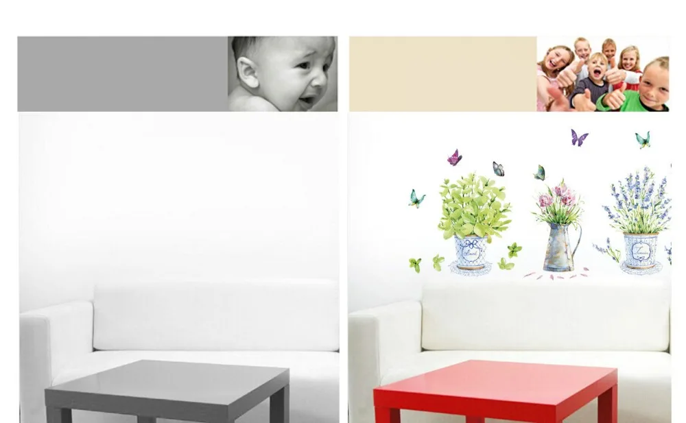 DIY настенные наклейки Home Decor горшках цветочный горшок бабочка кухня оконное стекло Ванная Комната Таблички водонепроницаемый