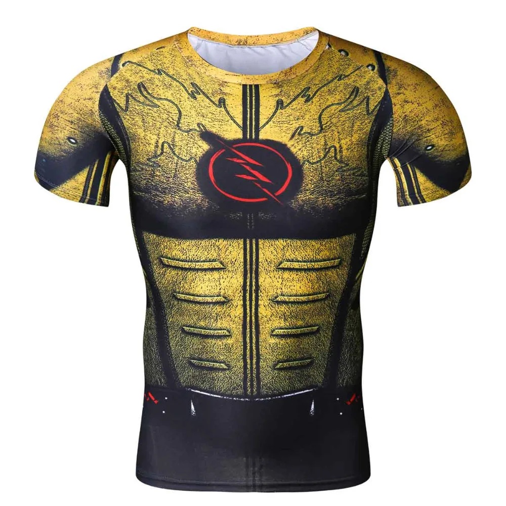 Cosplay Costume Reverse Flash Superhero 3D Printed T-Shirt Men's Short Sleeve Compression Shirt Raglan Clothing Fitne | Мужская