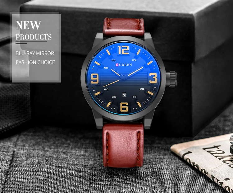CURREN 8241 повседневные модные наручные часы с кожаным ремешком водонепроницаемые мужские кварцевые часы