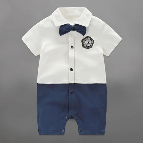 short sleeve Красивые детские комбинезоны для новорожденных на возраст от 0 до 18 месяцев, джентльмен Костюмы-комбинезон с длинными рукавами, галстук-бабочка, костюм детский комбинезон хлопок для маленьких мальчиков Одежда для детей - Цвет: short sleeve
