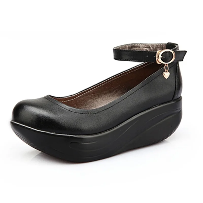 LIN KING/Женская обувь для танцев Сезон весна осень Черные кожаные туфли на танкетке