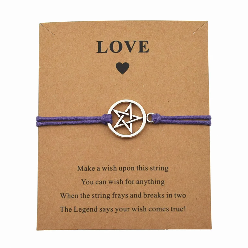 Purple Винтажный серебряный Wiccan Пентакль подвеска с пентаграммой браслеты для женщин девочек желаю любви браслет карта дружбы подарки ювелирные изделия - Окраска металла: Purple
