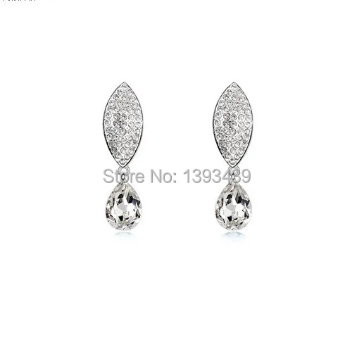 free shipping Girls jewelry cheap wholesale exquisite full of diamond crystal leaf drop earrings - leaves romantic | Украшения и