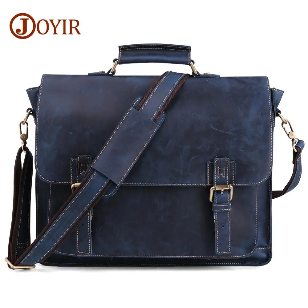 Blue JOYIR, Винтажный Мужской портфель из натуральной кожи, Crazy Horse, натуральная кожа, сумка-мессенджер, мужская сумка для ноутбука, мужская деловая дорожная сумка - Цвет: Blue