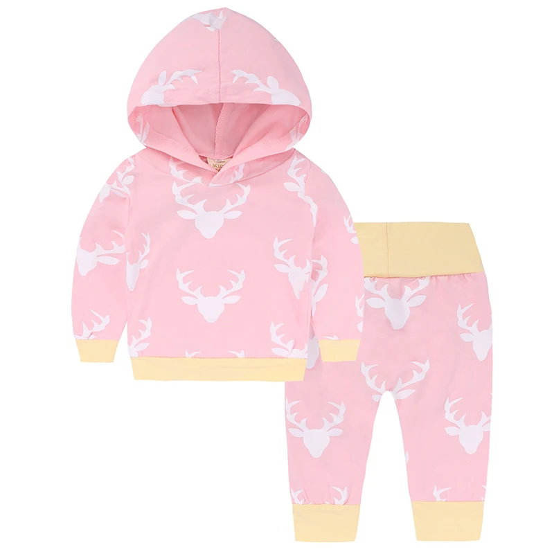 New Spring Autumn Baby Boys Girls Clothing Sets Cotton Long Sleeve Hooded And Pants 2 pcs Deer Newborn Clothes Suits Blue Pink | Детская