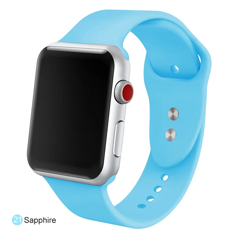 Sapphire Резиновый браслет для наручных часов силиконовый ремешок для наручных часов Apple Watch, 42 мм, 38 мм, версия 44 мм 40 мм c черными бретелями для наручных часов Iwatch серии 4/3/2/1 браслет - Цвет: Sapphire