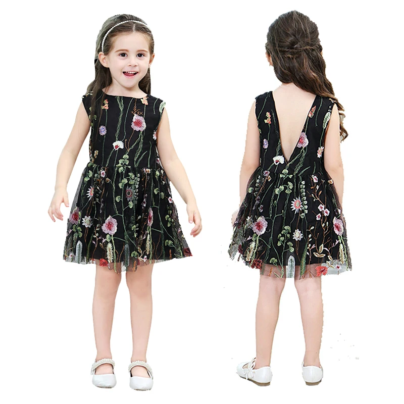 Summer girls tutu dress baby kids party children clothes fashion 3d floral embroidery backless mesh 2 to 9 yrs | Детская одежда и