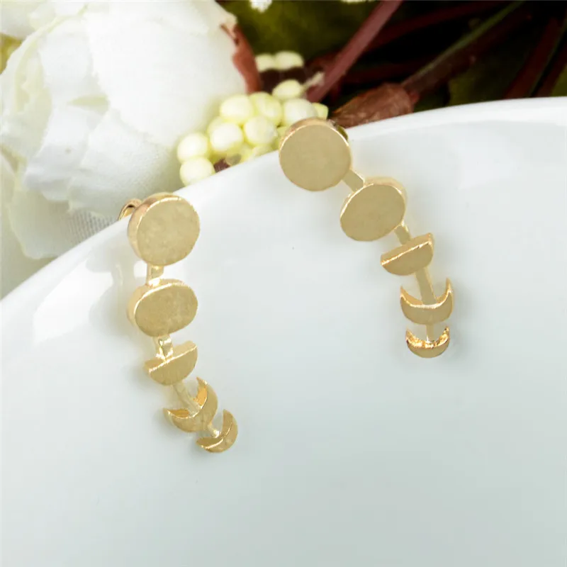 BOAKO Girls Women Stud Earrings Moon Phases Climbers Ear Crawlers Silver / Gold Color 23x7mm 1 Pair Changing | Украшения и