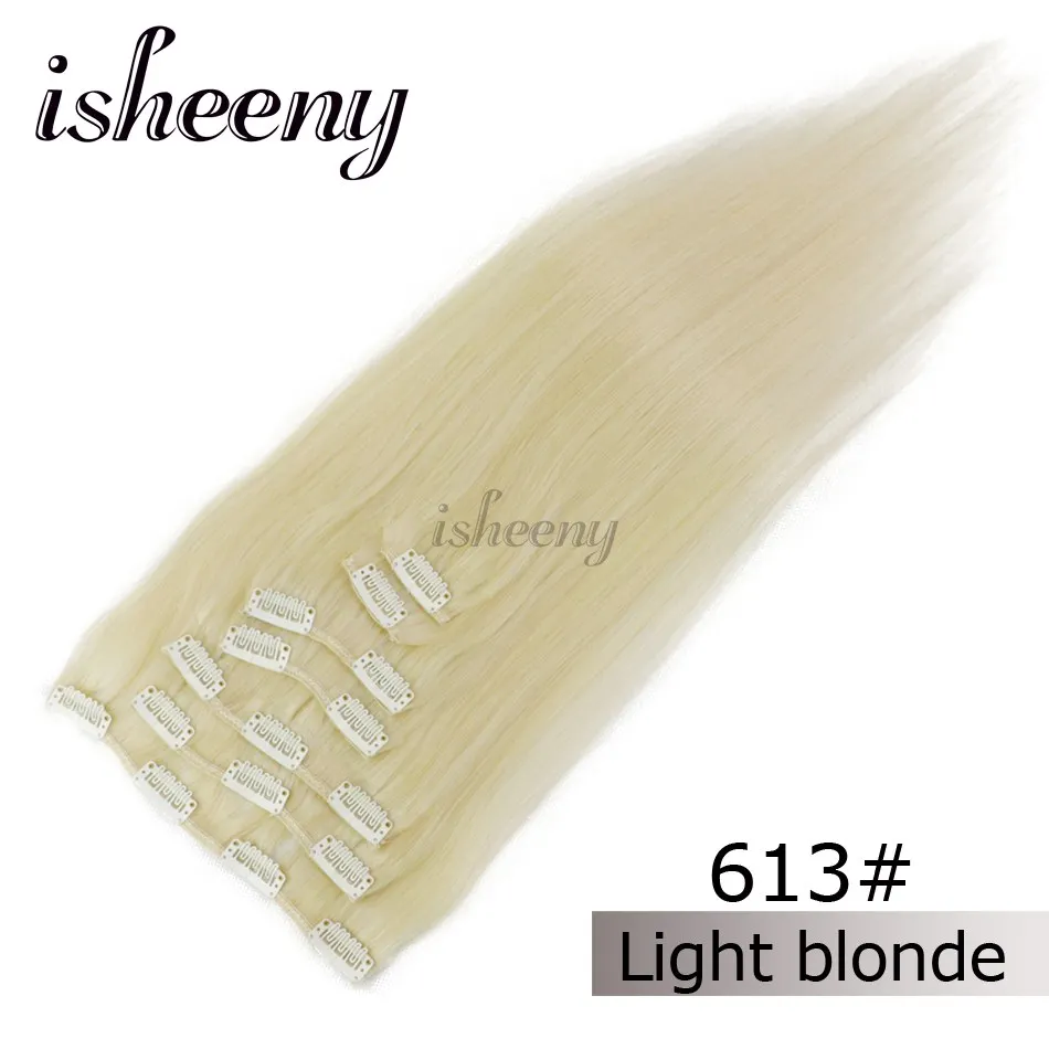 Isheeny 1"-22" человеческих волос клип в наращивание волос 7 шт./компл. 613# блондин человеческие волосы прямые волосы