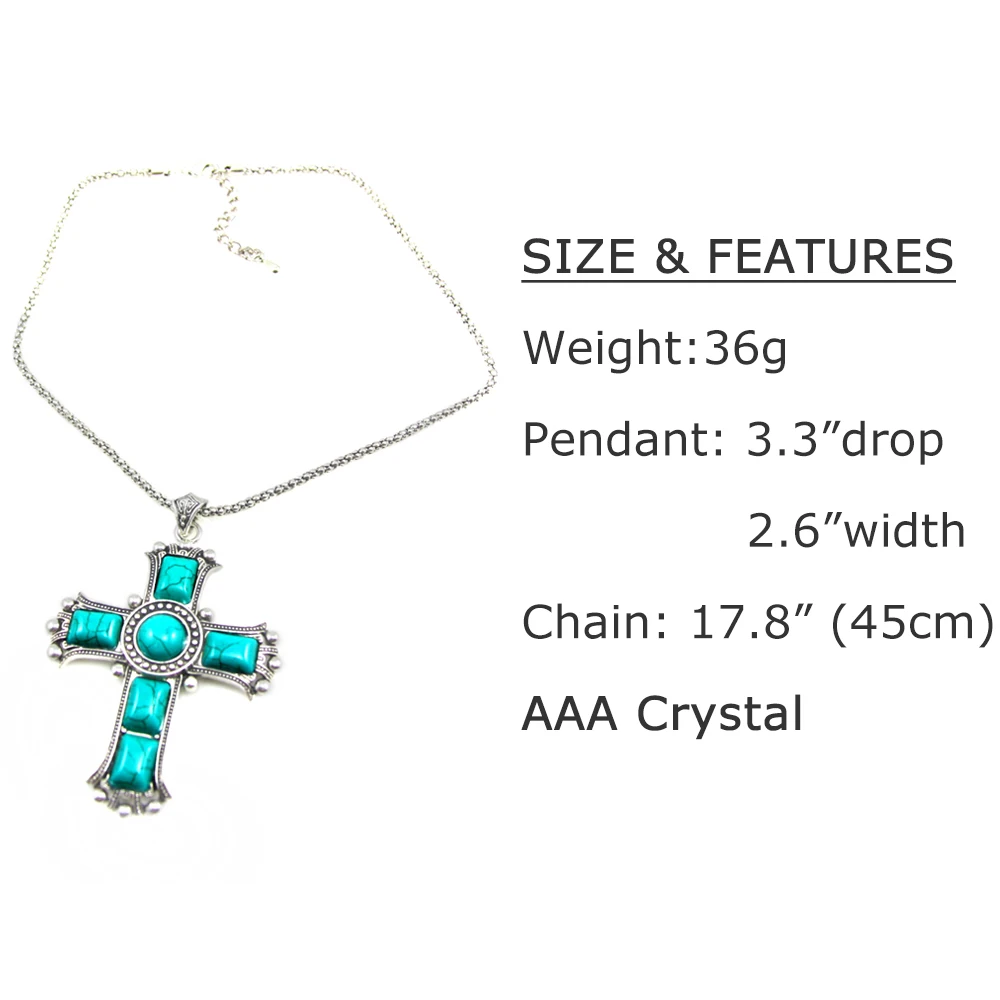 Ретро зеленый каменный крест кулон ожерелье серебряная цепь большой для женщин