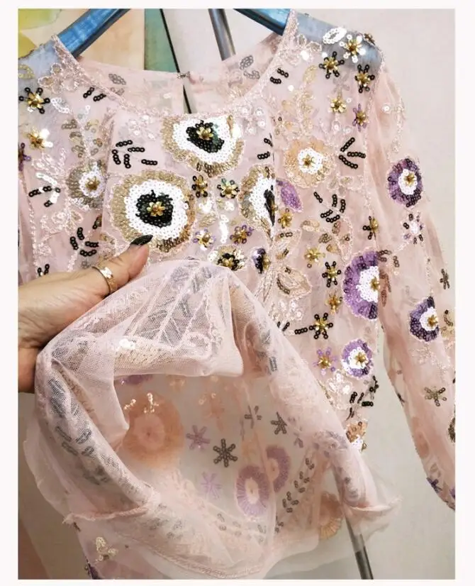 Женская модельная блузка с блестками привлекательная прозрачная круглым