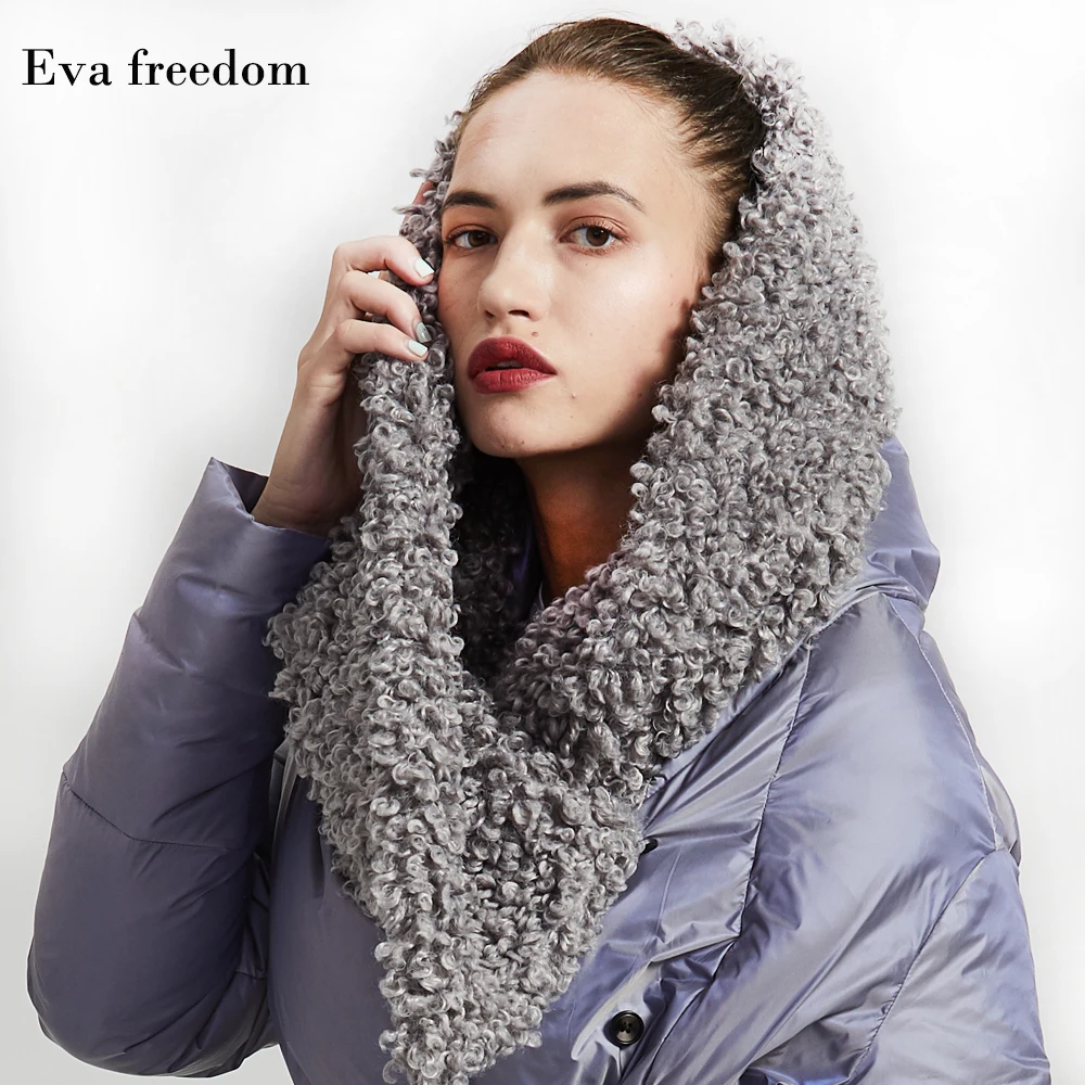 Бренд Eva freedom, новинка, женская мода, высокое качество, на заказ, имитация шерсти, с капюшоном, чистый цвет, пояс, зимний пуховик для женщин