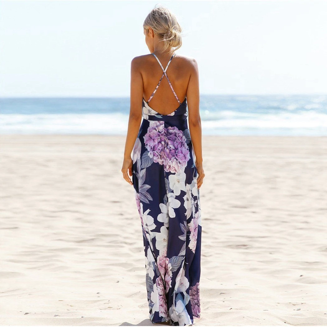 Женское длинное платье без рукавов Boho повседневное пляжное с треугольным