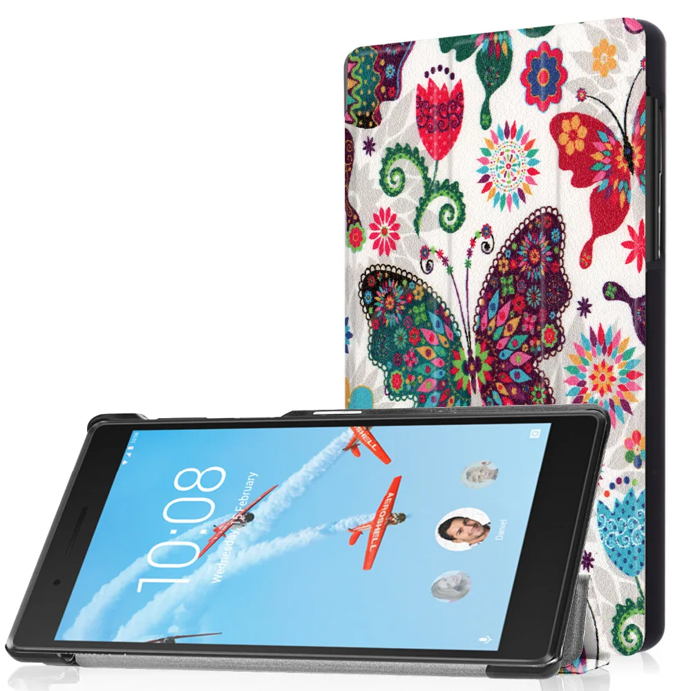 Тонкий чехол Обложка из искусственной кожи с магнитным принтом для Lenovo Tab 7/Tab4 7 ТБ