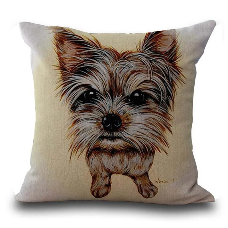 Милый мультяшный Чехол на подушку из хлопка и льна с квадратным принтом собаки