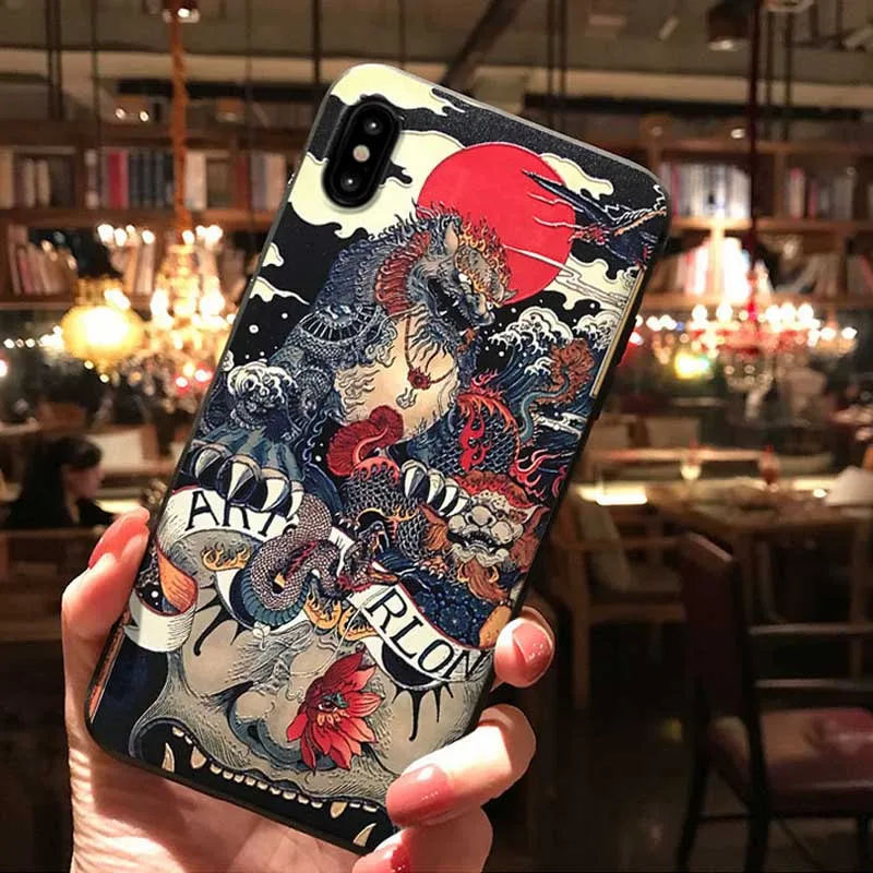 JIBAN Chinese Style Embossed Painted Dragon Double Crane Phone Case For Honor Play Huawei Nova3e P20 Magic2 10pro |