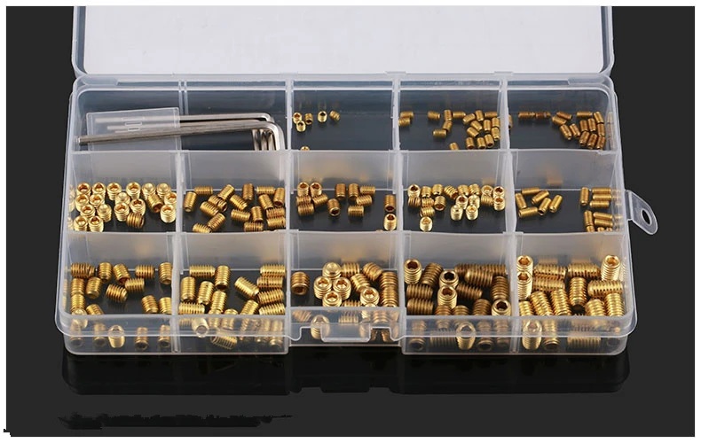Набор винтов DIN916 из латуни, 260 шт., винты с вогнутой шестигранной головкой, шурупы Chimi M3 M4 M5 M6, винты с безголовым верхним винтом