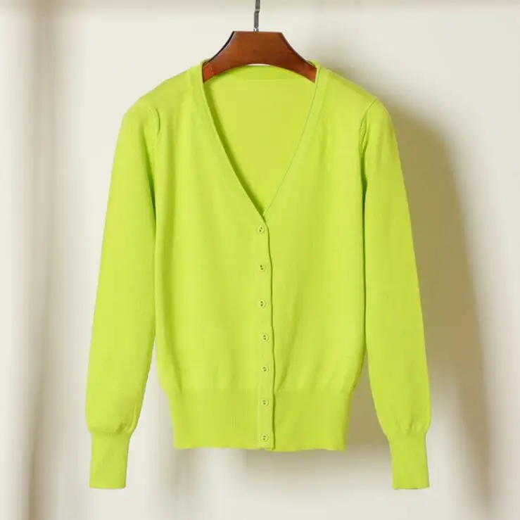 fruit green Queechalle, 28 цветов, вязаные кардиганы, весна-осень, кардиган, женские повседневные топы с длинным рукавом, v-образный вырез, Однотонный женский свитер, пальто - Цвет: fruit green