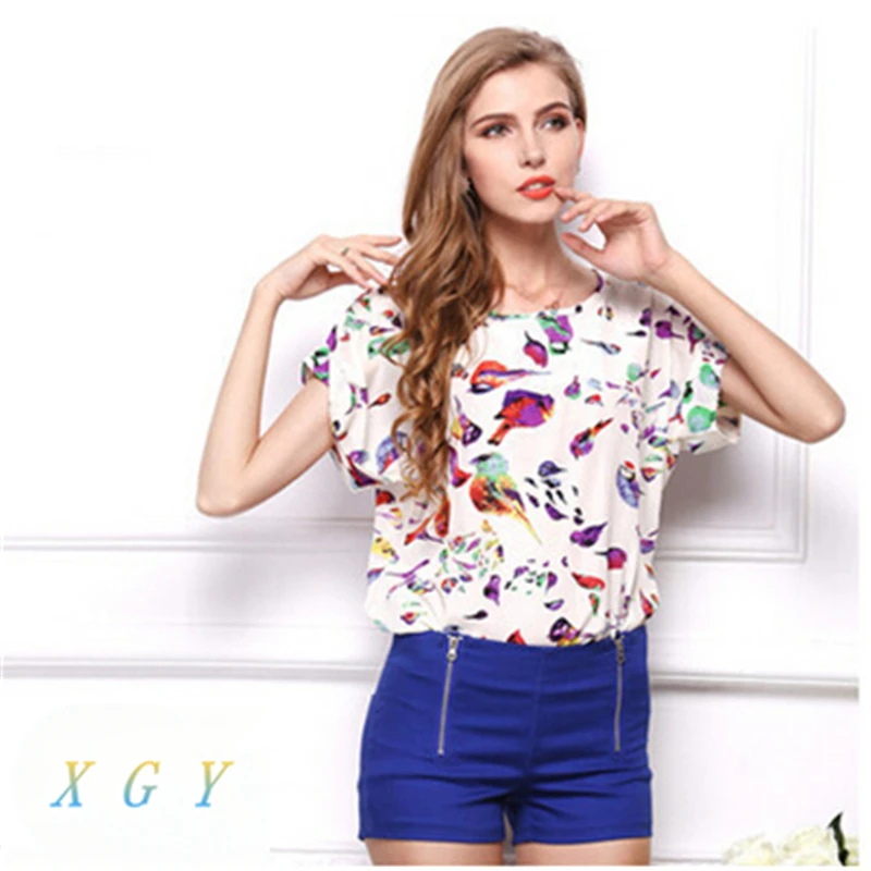 Женская шифоновая блузка Повседневная Свободная с принтом в стиле ретро большие