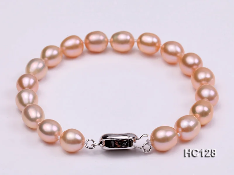 Unique Pearls jewellery Store Charming AA 7.5-8MM Pik Color Rice Freshwater Pearl Bracelet 19cm 925 Silver Clasp | Украшения и
