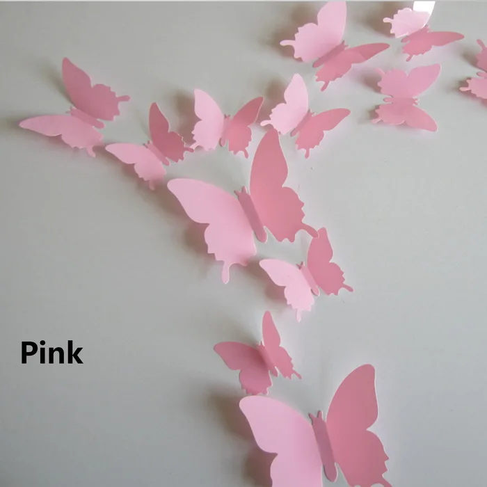 Pink 12 шт. DIY Художественный дизайн наклейки на стены домашний декор красные фиолетовые розовые украшения комнаты прекрасные 3D бабочки свадебные фотографии - Цвет: Pink