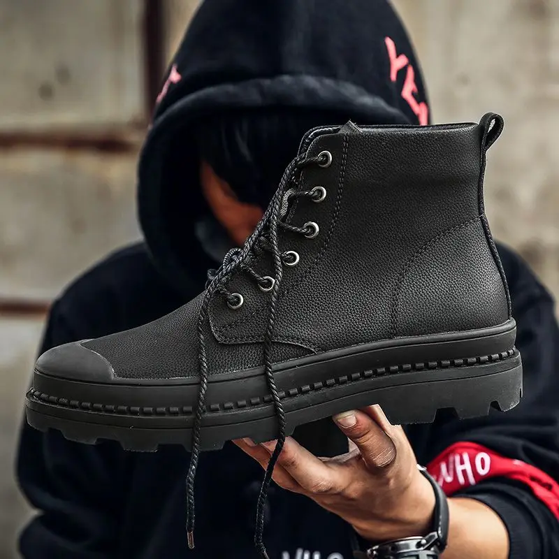 Tuyoki Thick Bottom Stylish Men's Boots Strappy Cross Tied High Top Fur Lined Short Plush Winter Male Size 38-44 | Обувь