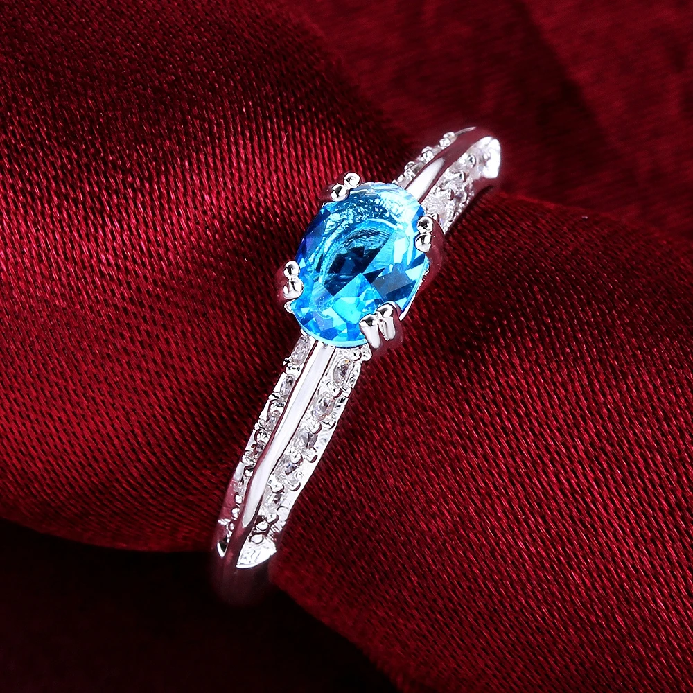 Брендовые Элегантные кольца с синим цирконием посеребренные романтические