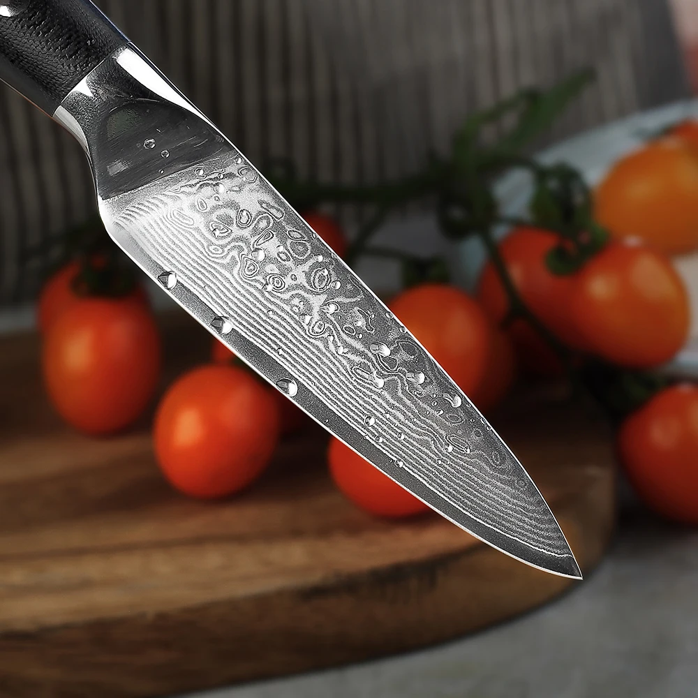 KEEMAKE 3 шт. набор кухонных ножей Santoku нож для очистки овощей инструменты для приготовления пищи японский Дамаск VG10 сталь бритва острый G10 Ручка