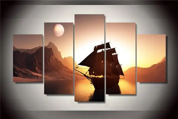 Hd Печать закат картина с парусным судном на холсте украшение комнаты печать