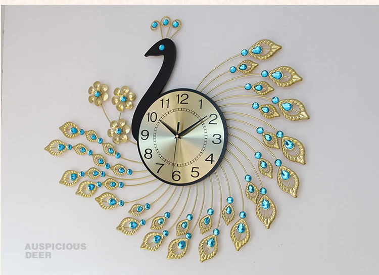 

American Wrought Iron Peacock Decorative Clock Wall Hanging Crafts Wall Decoration Home Livingroom Wall Clocks Ornaments Murals