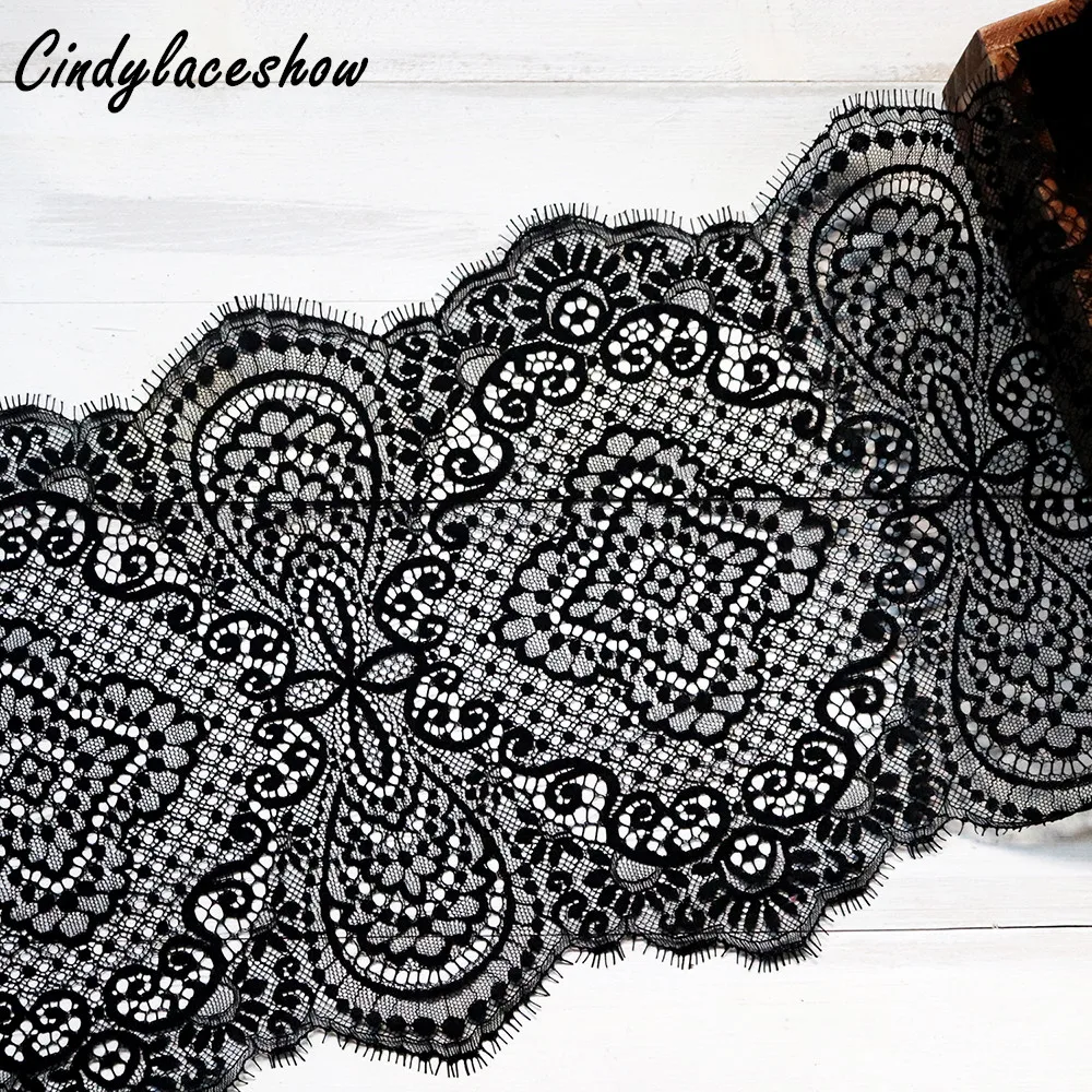 

3 Meter/Lot 22cm Width Black Eyelashes Lace Trim Fabric Handmade DIY Craft Dress Decoration Clothing Bra lace material Handmade