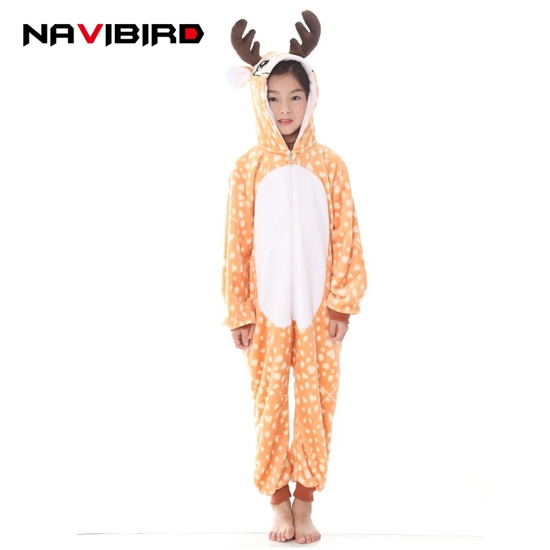 Детский Зимний Рождественский олень Kigurumi фланель единорог пижамы вечерние
