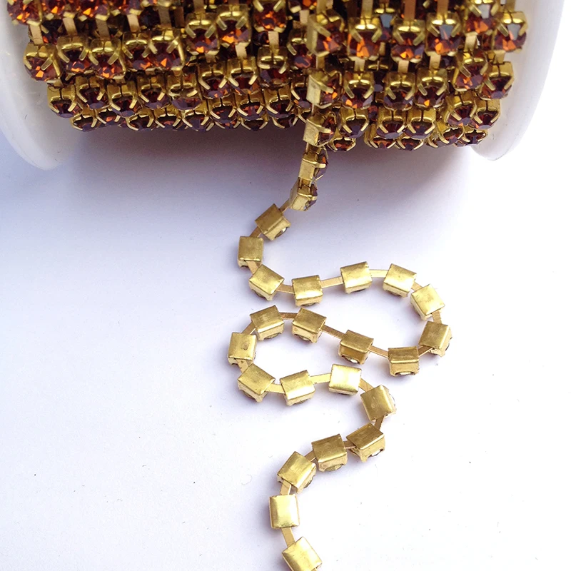 10 ярдов/рулон с украшением в виде кристаллов Rhinestnes цепи Кофе Цвет SS6 для SS38