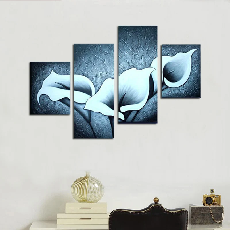 

Hand-painted Hi-Q abstract decorative oil-paintings on canvas--blue common callalily 4pcs/set no framed home decor