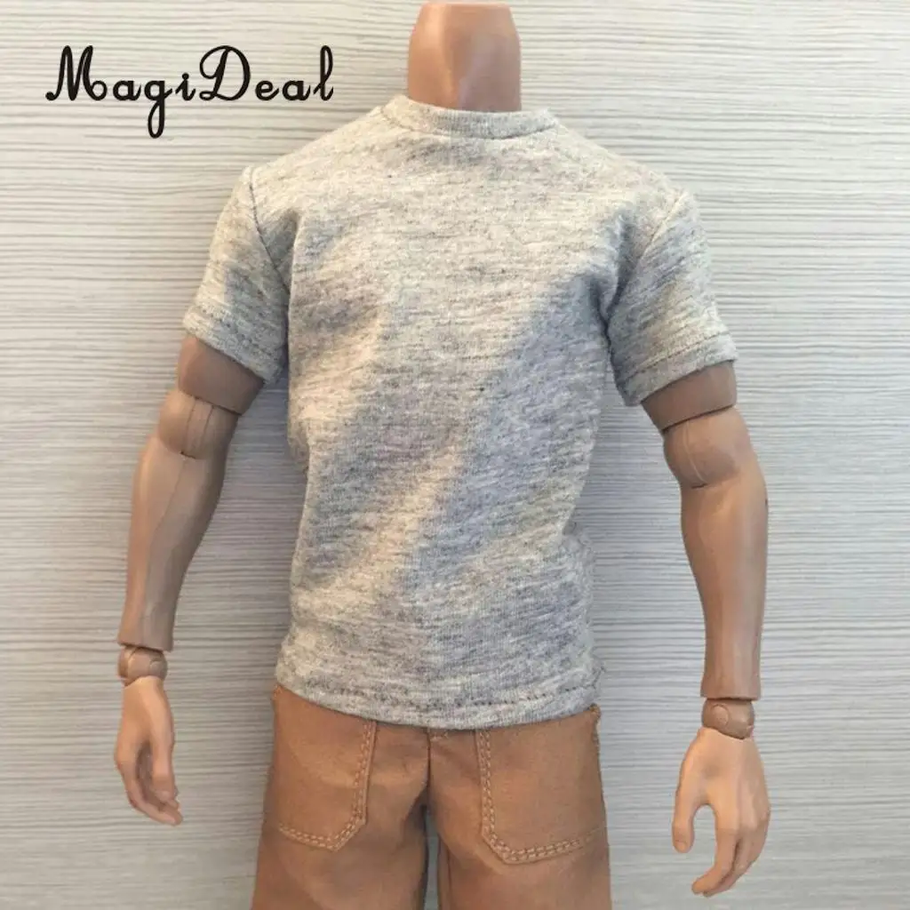 MagiDeal 1/6 весы Мужская хлопковая футболка с длинным рукавом свободного кроя с круглым вырезом, футболка с короткими рукавами Топ для детей возрастом от 12 дюймов фигурки модели куклы Acce 3 цвета