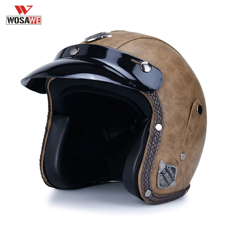Мотоциклетный шлем из искусственной кожи винтажные шлемы 3/4 с заклепками маска
