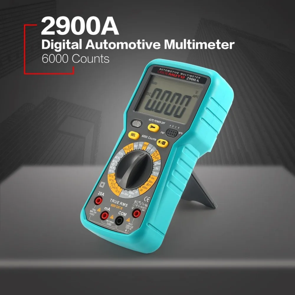 2900A Цифровой Автомобильный Мультиметр 6000 отсчетов True RMS AC/DC Вольт Ампер Ом угол вращения Скорость вращения температура тестер