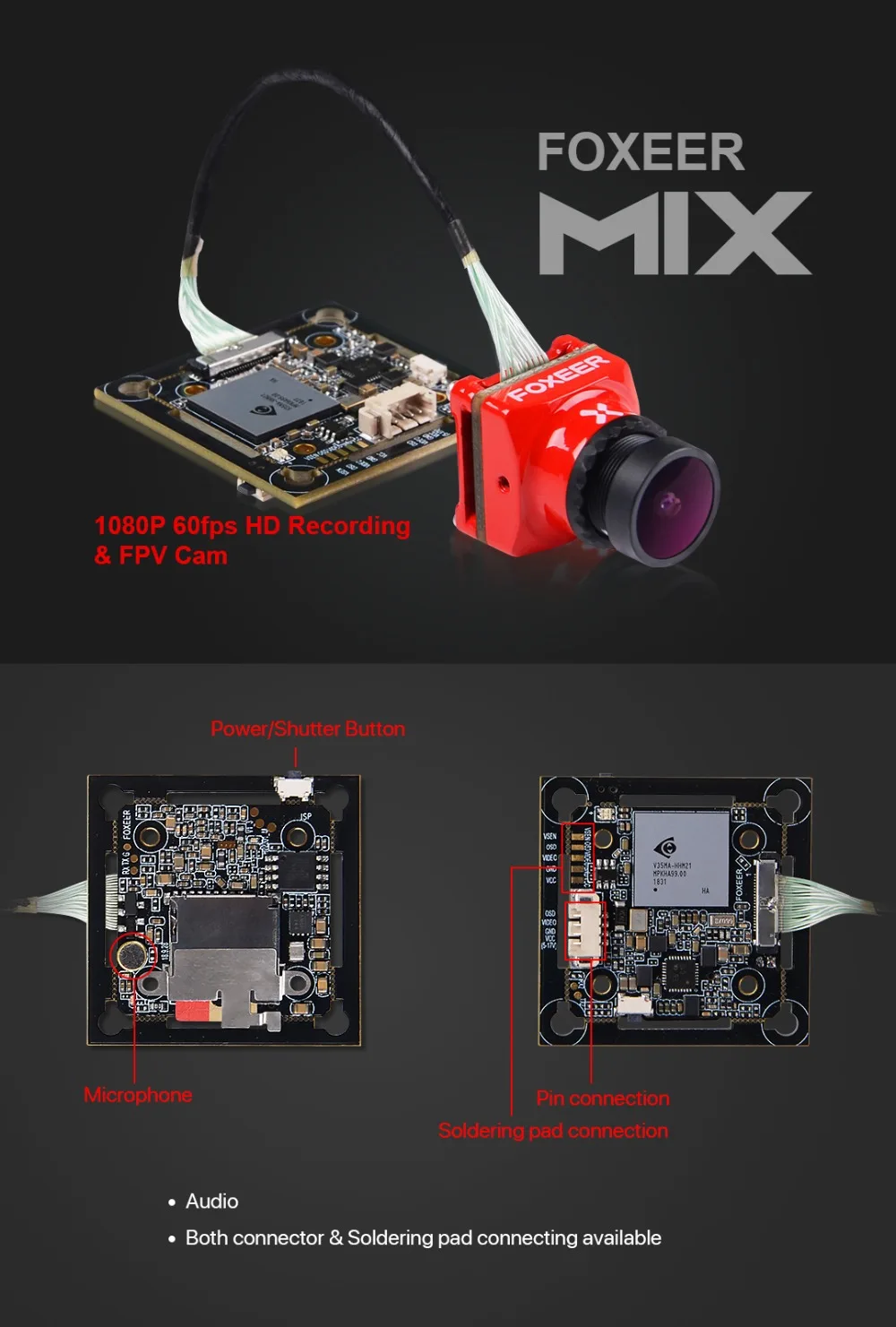 Foxeer Mix 16:9/4:3 PAL/NTSC переключаемая камера 1080p 60fps Super WDR Mini HD FPV с объективом 2,1 мм для гоночного дрона FPV