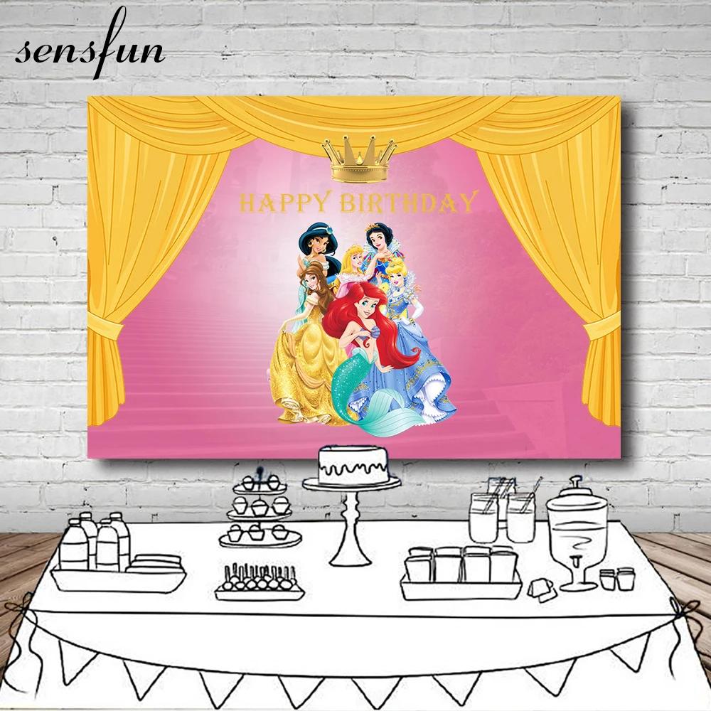 Sensfun мультфильм принцесса девушки День рождения фоне золотой Шторы корона Розовый фотографии Фоны для фотостудии 7x5ft