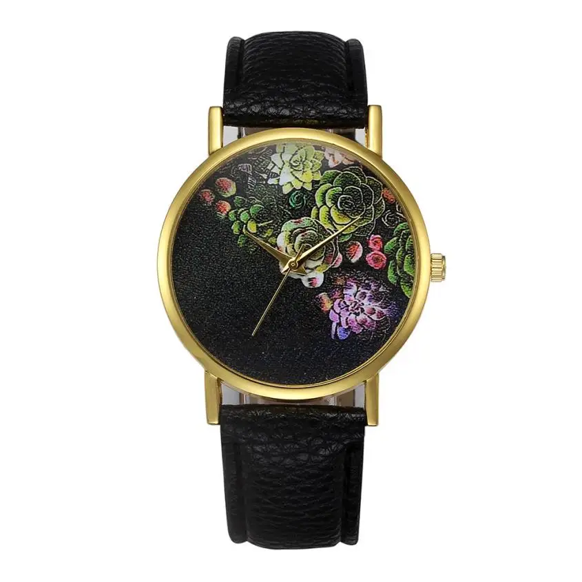 Женские часы с черным цветком женские брендовые Роскошные Кварцевые 2018 наручные