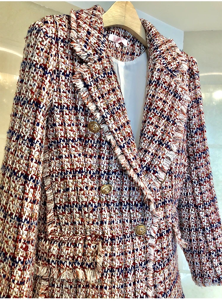 NIWIY брендовый элегантный твидовый пиджак с кисточками Abrigos Mujer Invierno осенне-зимний клетчатый блейзер с длинным рукавом Casacos N9379