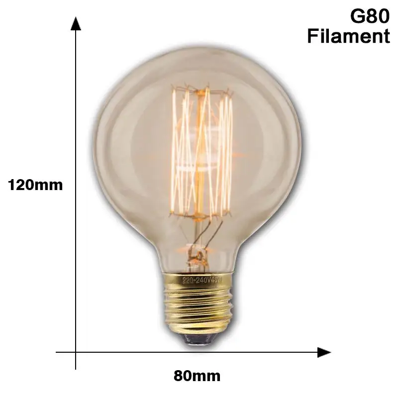 G80 Filament Ретро Edison led светильник лампочка E27 220 В 40 Вт A19 ST64 G80 G95 G125 T10 T45 T185 ампулы Винтаж лампа накаливания Эдисона - Цвет: G80 Filament