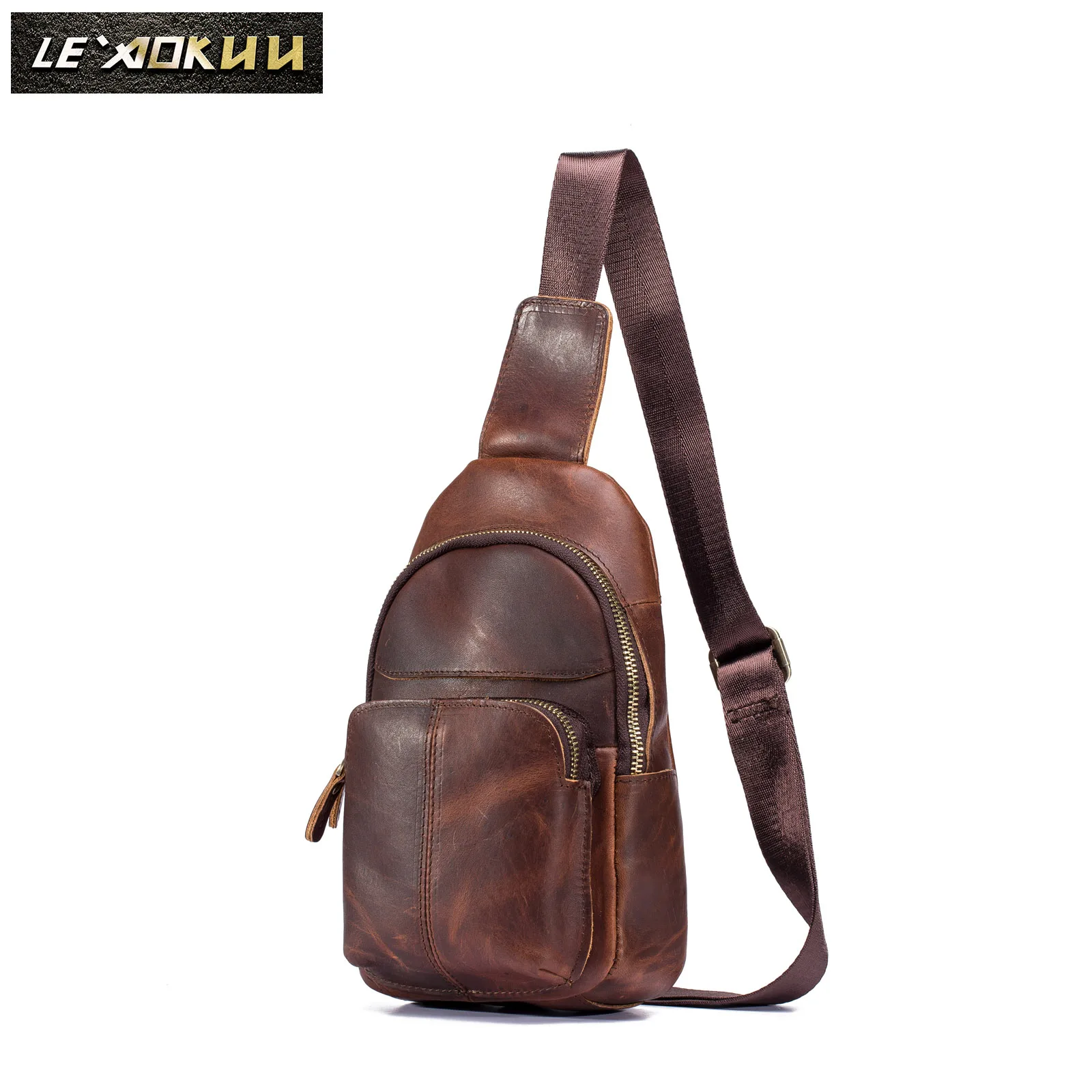 Повседневная модная мужская сумка слинг 8002 db оригинальная кожаная нагрудная