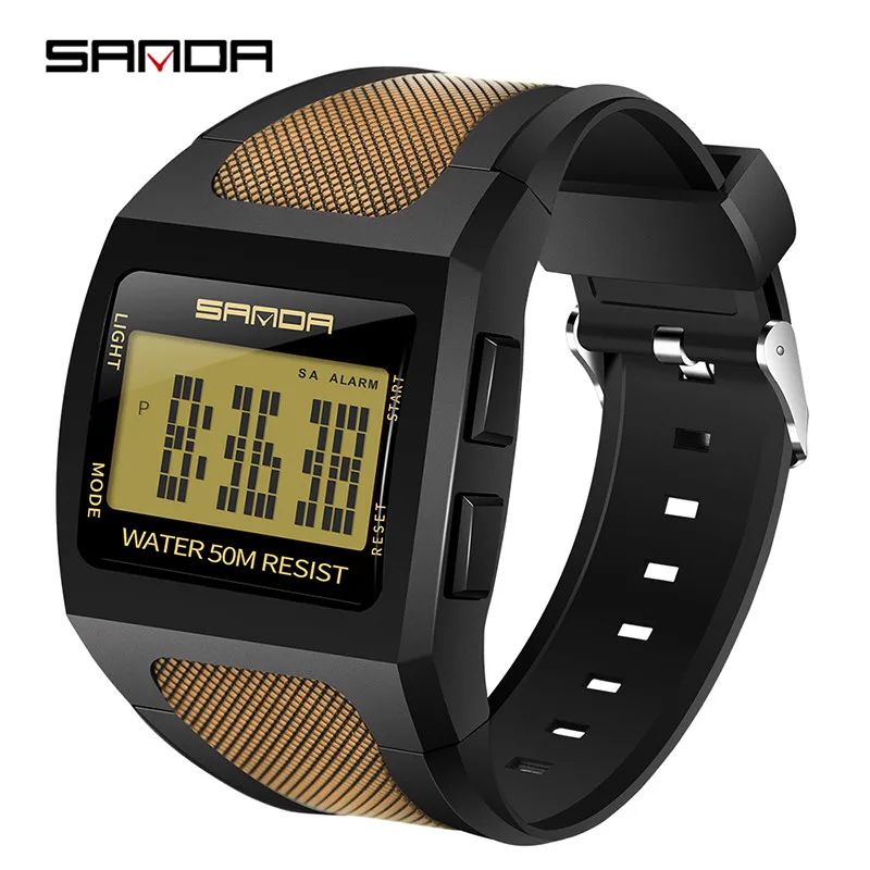 Black Gold Sanda мужские спортивные часы с цифровым дисплеем мужские модные простые электронные часы мужские водонепроницаемые светодиодный наручные часы Reloj Hombre - Цвет: Black Gold
