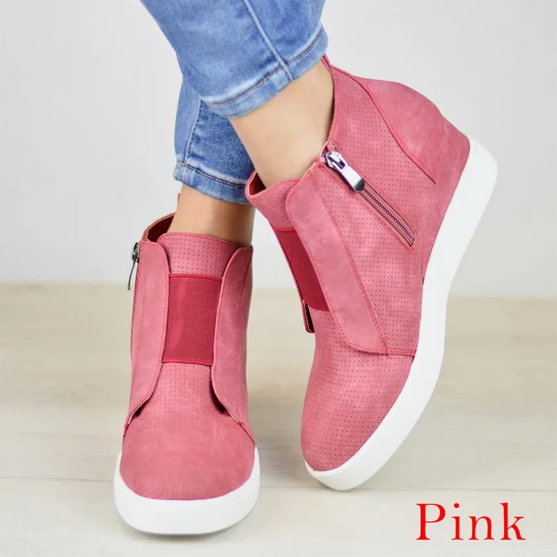 dark pink HEFLASHOR/женские кроссовки; коллекция года; дышащая Вулканизированная обувь на танкетке; женская повседневная обувь из искусственной кожи; tenis feminino - Цвет: dark pink