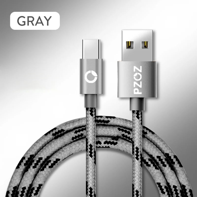 PZOZ Usb type-C кабель для быстрой зарядки type-C кабель для передачи данных зарядное устройство для samsung S9 S10 красный mi note7 Xiao mi 9 mi a2 mi x pad4 usb-c - Цвет: gray